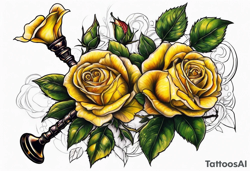 Yellow rose bagpipes tattoo idea