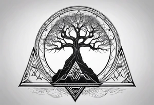 Yggdrasil tree with 3 minimalistic triangles tattoo idea