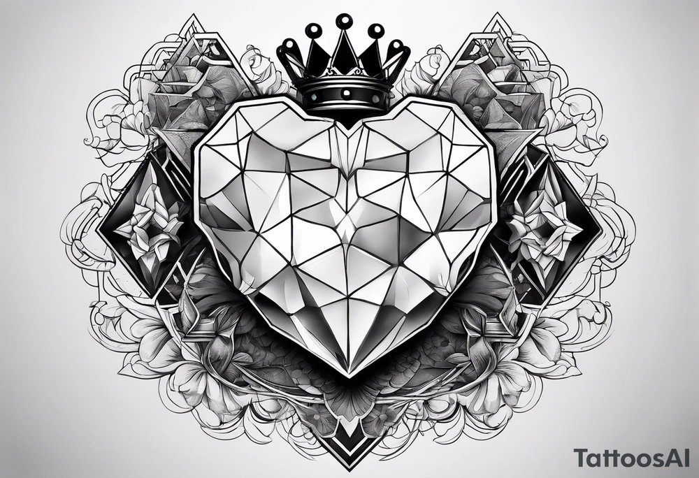 hexagon black heart with a crown and with black blackground tattoo idea