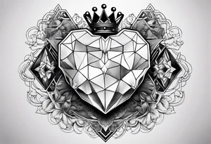 hexagon black heart with a crown and with black blackground tattoo idea