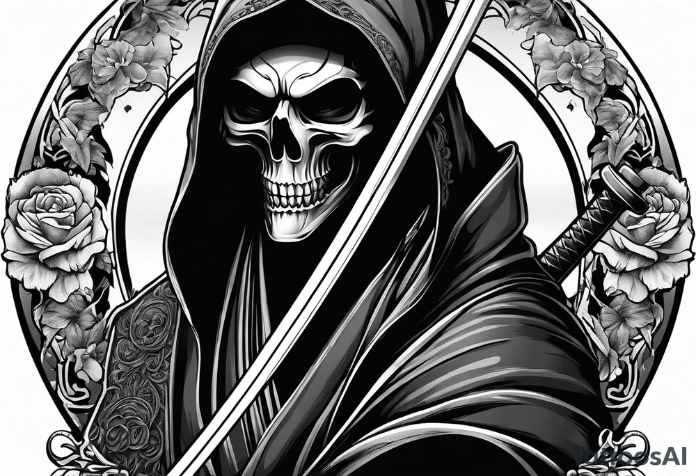 katana with grim reaper tattoo idea