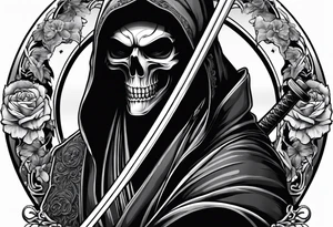 katana with grim reaper tattoo idea