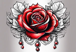 Red rose with a pearl necklace dangling tattoo idea