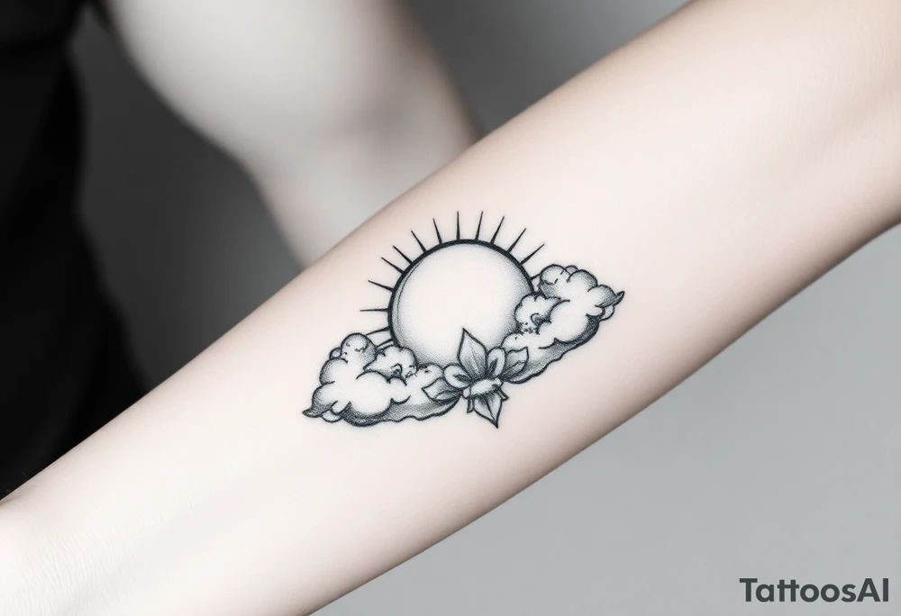 Julie Forever with clouds sun and moon tattoo idea