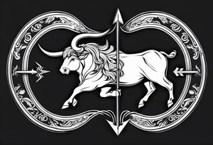 Half Taurus symbol Half Gemini symbol, split down the middle by an arrow. Astrology tattoo idea