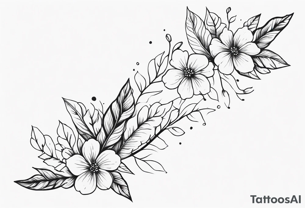 leaves around the forearm with flowers tattoo idea