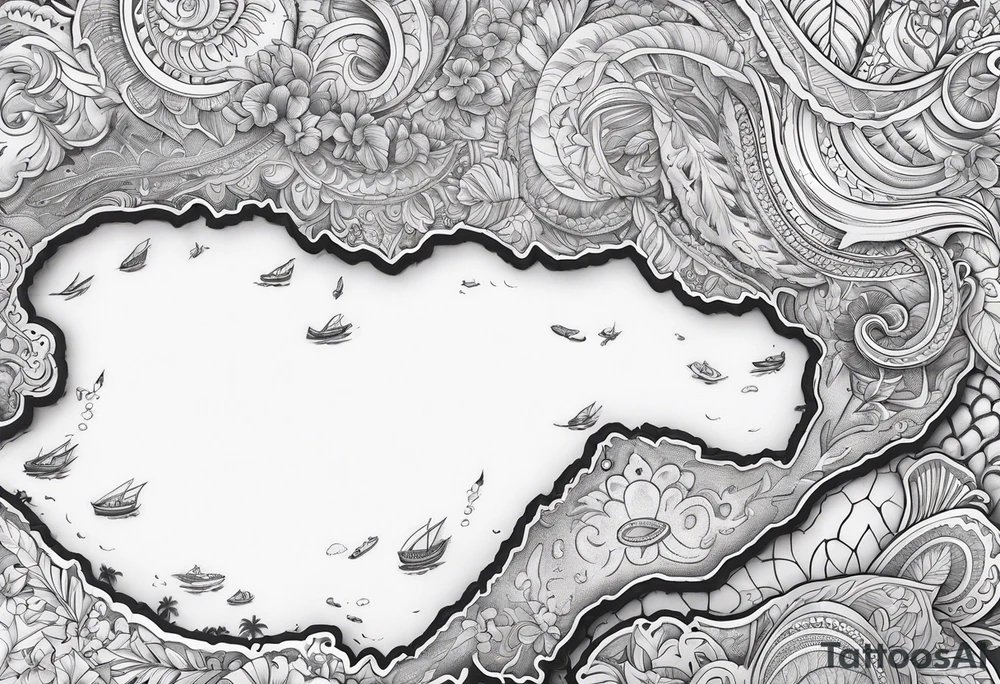 Hawaiian islands map paisley tattoo idea