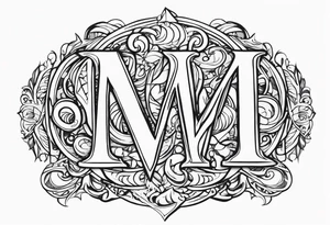Draw the initials M.H. M.E.  accompanied by the writing simul in aeternum tattoo idea