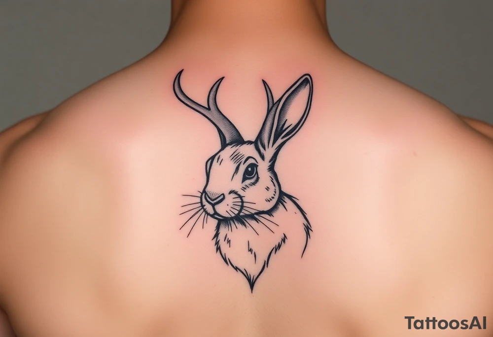 abstract jack rabbit with antlers on its head tattoo idea