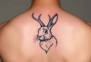 abstract jack rabbit with antlers on its head tattoo idea
