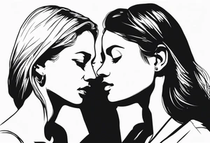 side profile of women holding hand on throat tattoo idea