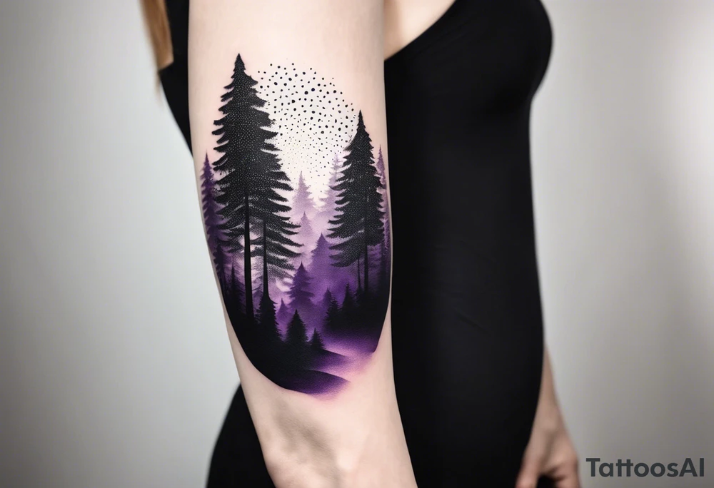 forest, abstract, on hand, no people, purple and black, full, all hand wrapped tattoo idea