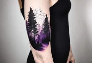 forest, abstract, on hand, no people, purple and black, full, all hand wrapped tattoo idea