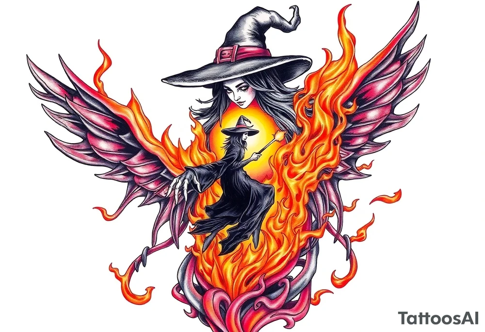 Witch in the flame tattoo idea