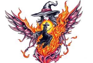 Witch in the flame tattoo idea
