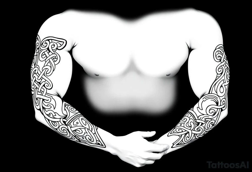 Māori style Celtic tribal knots
and bands black and white shading sleeve tattoo idea