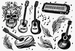 Music, guitar, harmonica, Dad, thunder and rain, love miss you lyrics tattoo idea