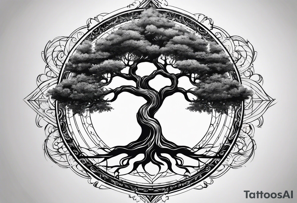 Tree and wind rose tattoo idea
