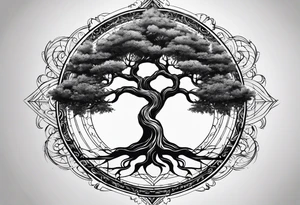 Tree and wind rose tattoo idea