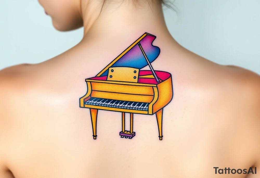 Colorful grand piano tattoo idea