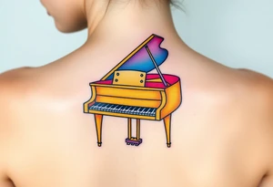 Colorful grand piano tattoo idea