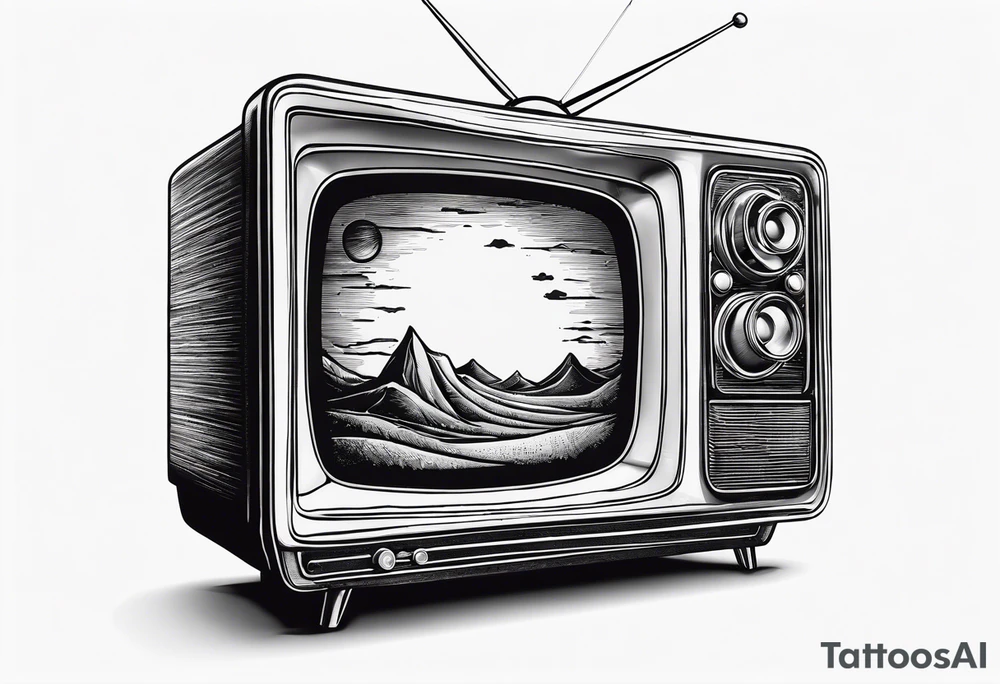 retro tv with broken screen that shows another world tattoo idea