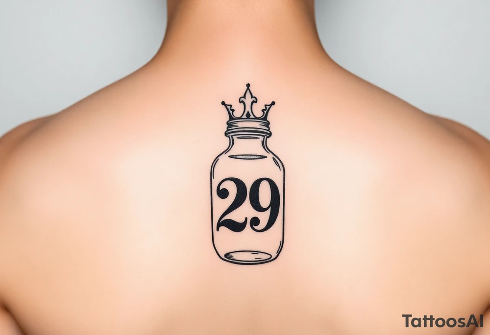 Baby bottle with crown and number 29 tattoo idea