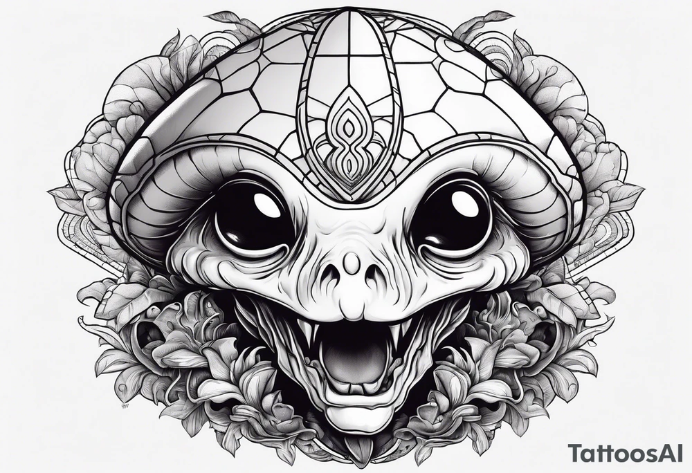 Alien head, mushroom, cartoon tattoo idea