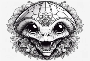 Alien head, mushroom, cartoon tattoo idea