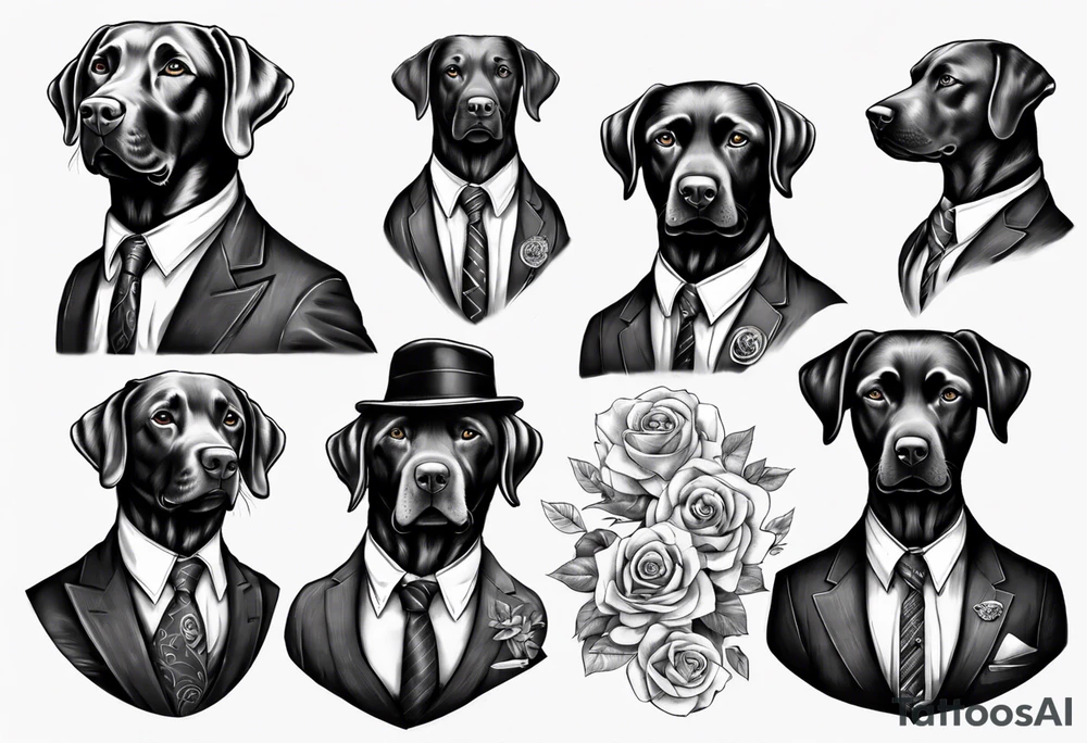 A labrador in a double breasted suit tattoo idea