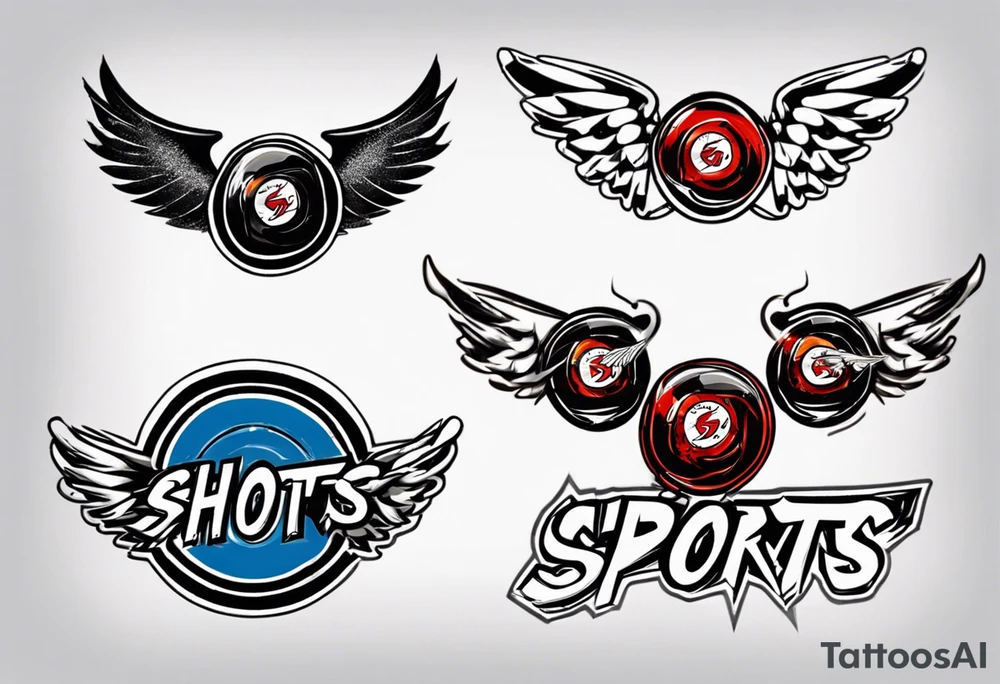 hockey puck with wings that says "SHOT SPORTS" tattoo idea