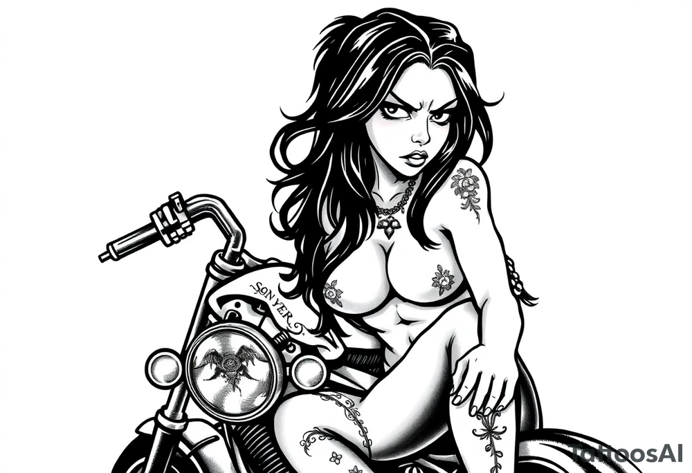 naked girl on motorcycle, slut, angry, leather tattoo idea