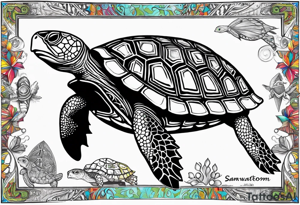 potawatomi turtle with the name sam incorporated into thje shell design tattoo idea