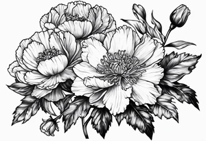 Carnations, aster, daffodil, poppy, hawthorn, water Lilly tattoo idea