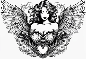 Y2K angel heart with wings and a corset in the middle tattoo idea