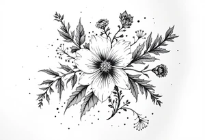 Beautiful Bouquet made up of Heather, pansy, oak, queen Anne’s lace, and honeysuckle. tattoo idea