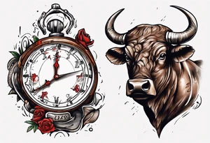 J'aimerai un taureau, et une horloge avec dedans mon chiffre 23, et à côté J'aimerai que tu rajoute une petite touche sur le football, tattoo idea