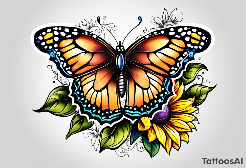 Half butterfly half sunflower tattoo idea