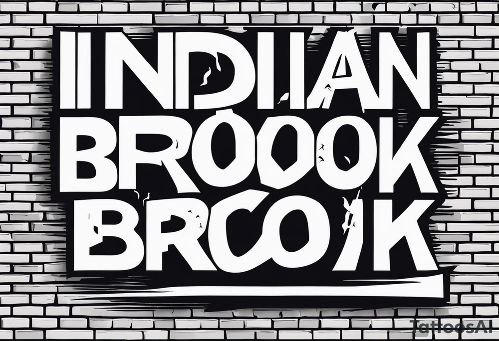 The words “Indian Brook” crashing out of a brick wall surrounded by angels tattoo idea