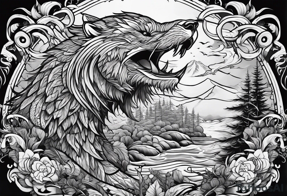 Monochrome nature's fury tattoo idea