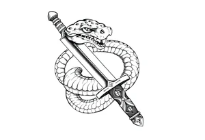 mystical snake coiled around an ancient dagger with jeweled hilt tattoo idea