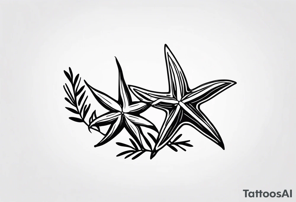 Two different star fish on top of olive branch tattoo idea Two different star fish on top of olive branch tattoo idea