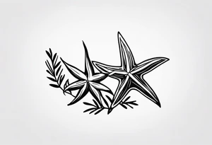 Two different star fish on top of olive branch tattoo idea