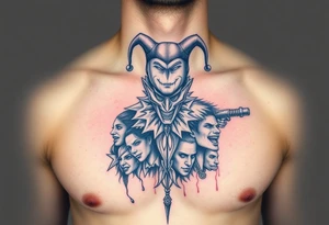 jester collage of emotions tattoo idea