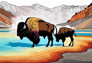 grand prismatic spring in a 
bison silhouette tattoo idea