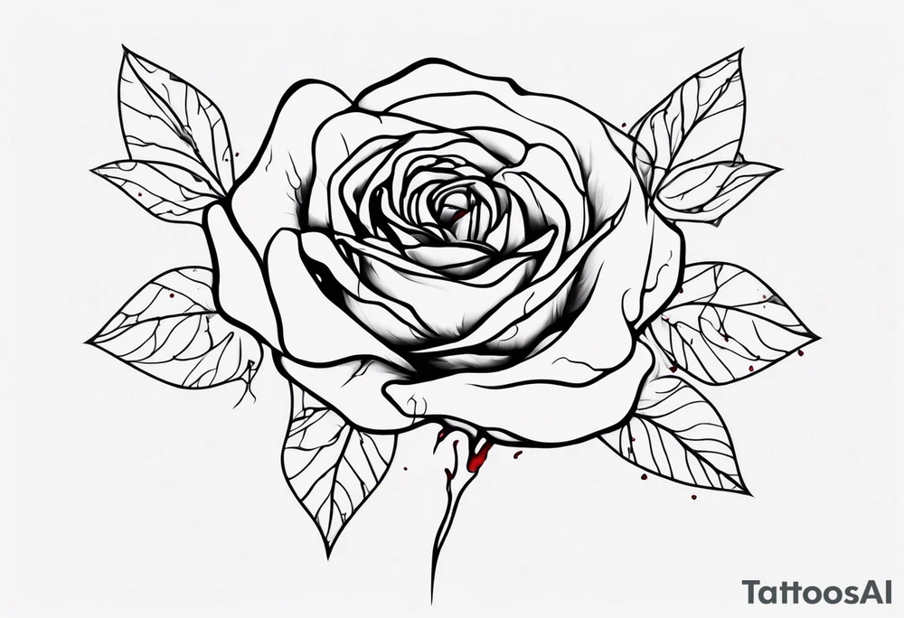 rose flower, one line, blood dripping from flower tattoo idea