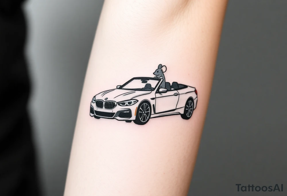 Mouse driving bmw car tattoo idea