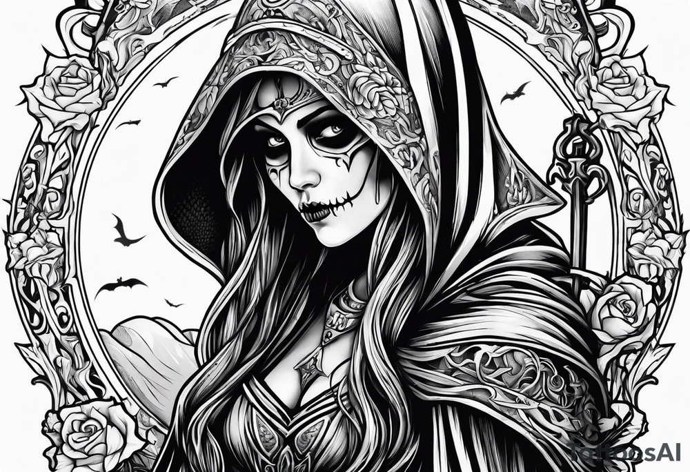 lady skeleton grim reaper satan tattoo idea