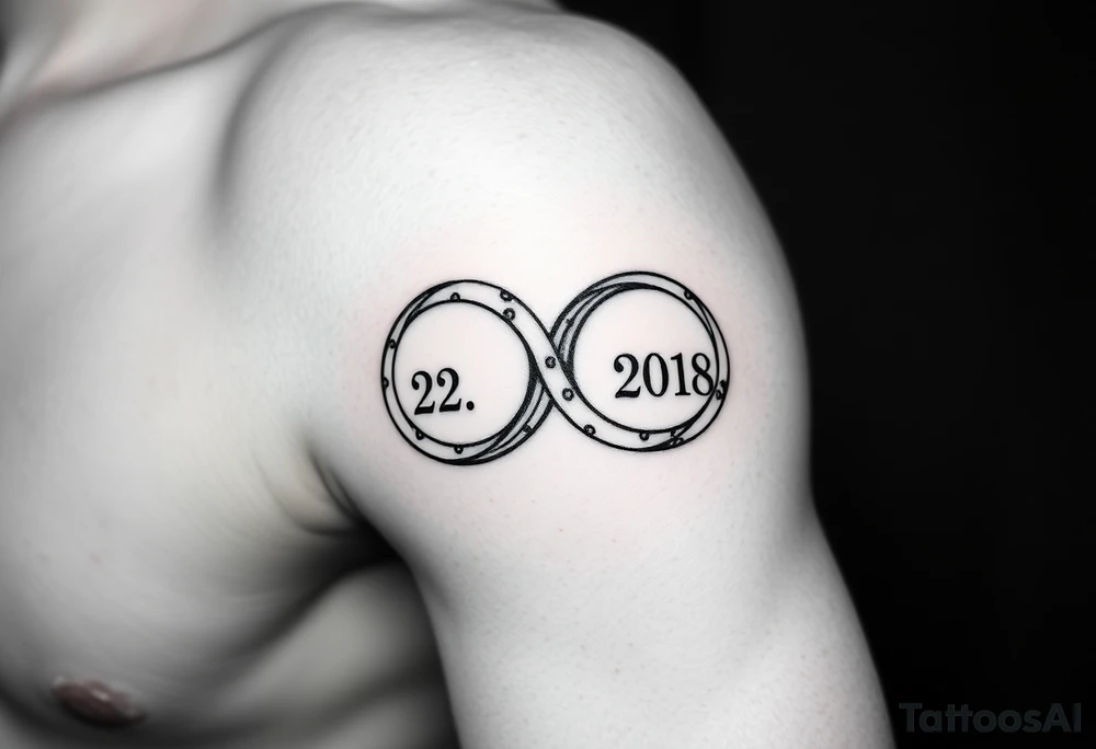 two wedding rings as symbol of infinity with date 22. 7. 2018 tattoo idea
