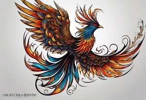 russian firebird phoenix in-flight with very long fancy tail "Isaiah 43: 18-19" tattoo idea